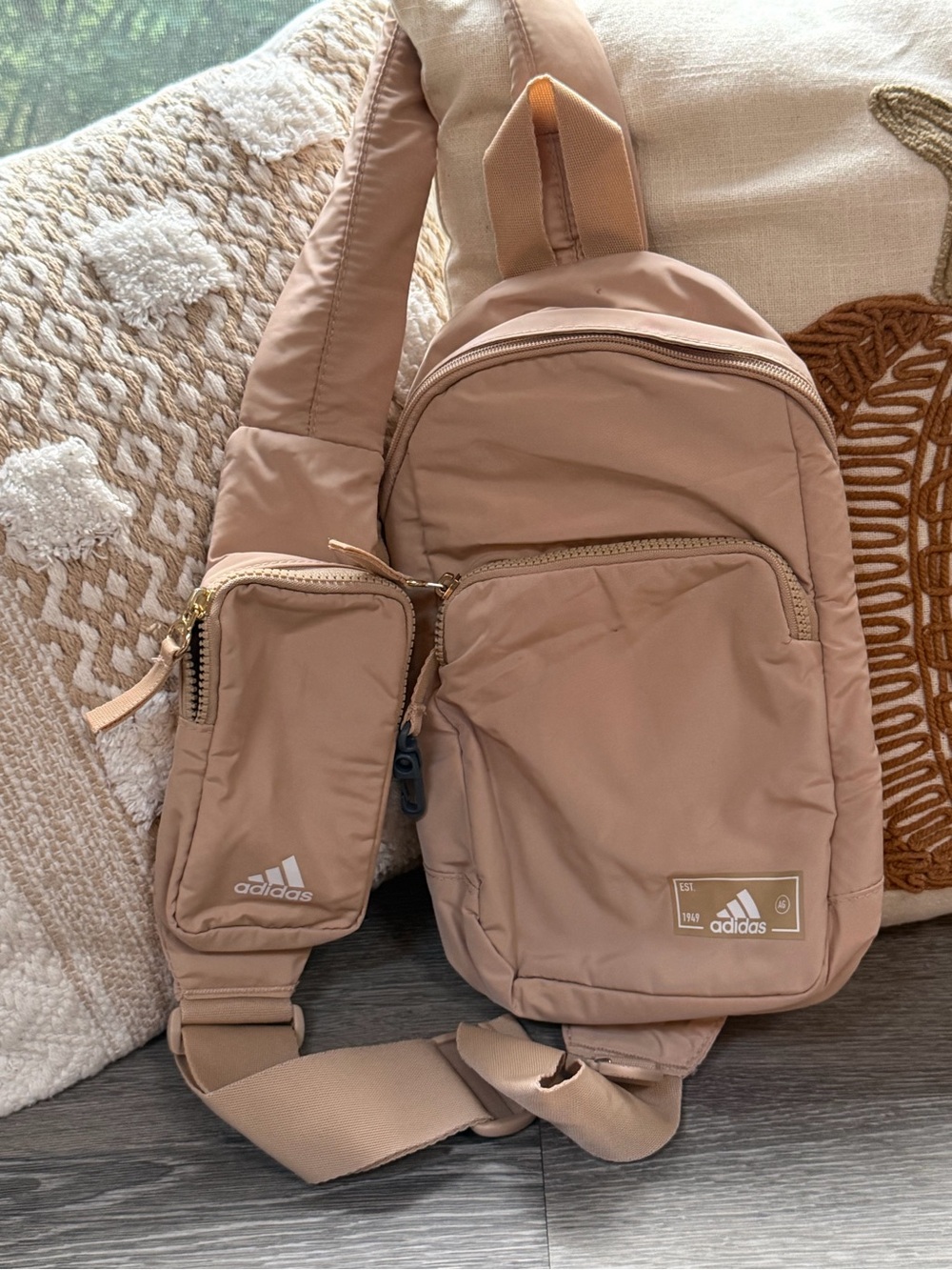 adidas Tan Crossbody Sling Bag with Front Pockets